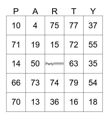 Hannah's Birthday Party Bingo Card
