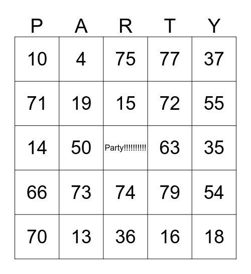 Hannah's Birthday Party Bingo Card
