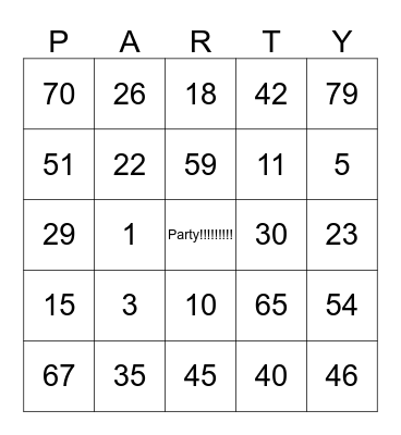 Hannah's Birthday Party Bingo Card