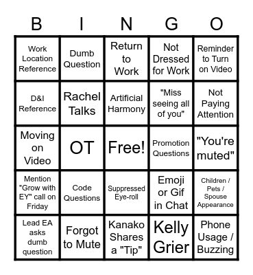 All Call Bingo Card