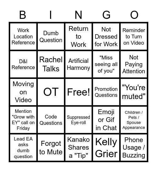 All Call Bingo Card