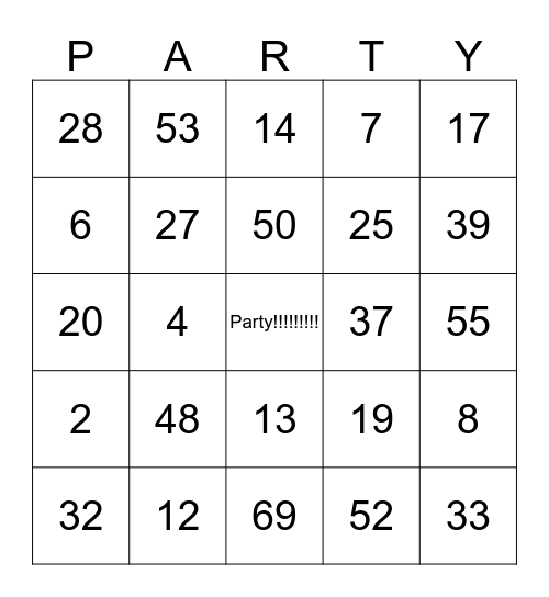 Hannah's Birthday Party Bingo Card
