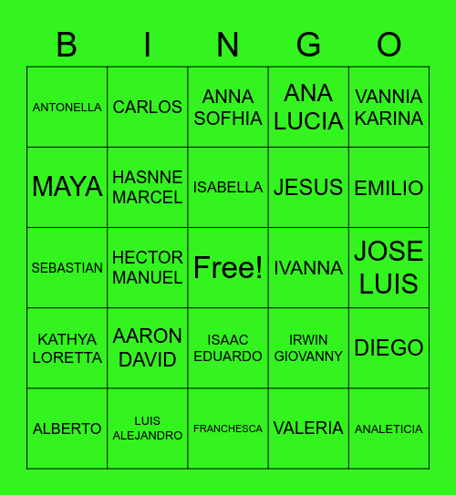 6B CLASS Bingo Card