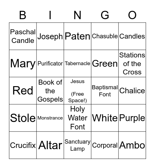 Mass Bingo Card