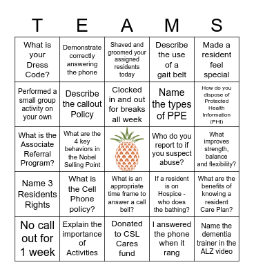 Care Manager Bingo Card