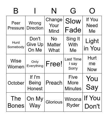 Mellow Favourites Bingo Card