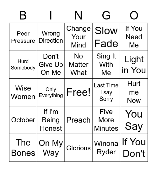 Mellow Favourites Bingo Card