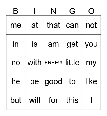 SIGHT WORDS Bingo Card