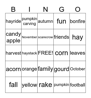 Harvest Party  Bingo Card