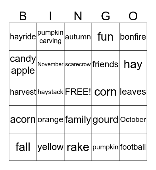 Harvest Party  Bingo Card