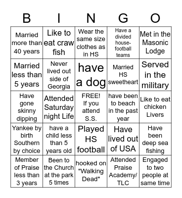 Church @ the Park Bingo Card