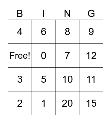 Number Bingo Card