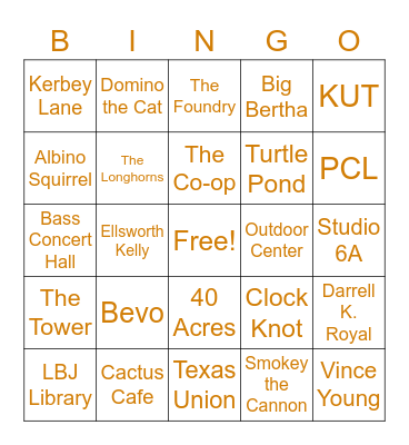 Welcome to UT BINGO Card