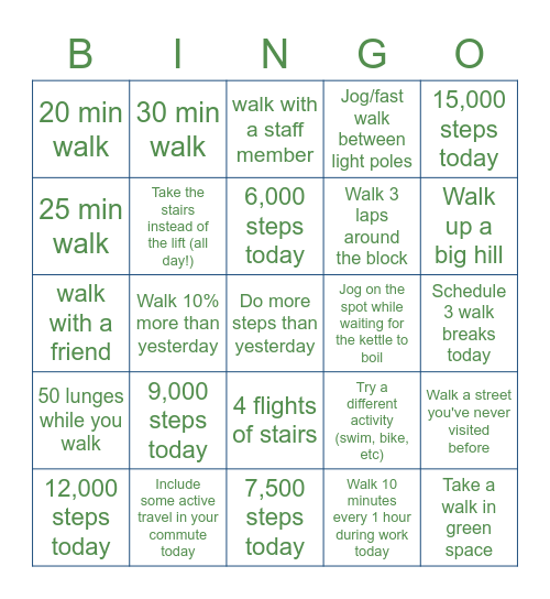 Sept 10,000 steps challenge Bingo Card