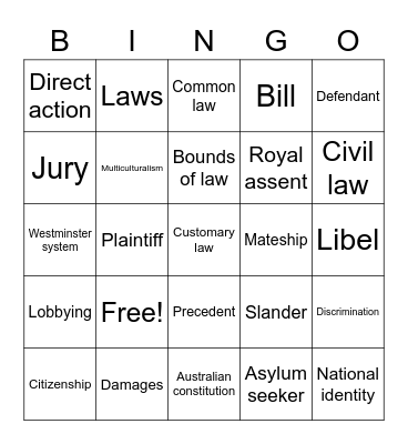 Civics Bingo Card