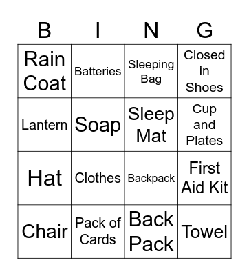 Cub Scouts Camping Essentials Bingo Card