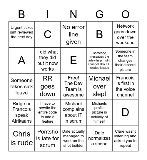 Dev  Bingo Card