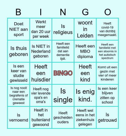 Levenslooppsychologie Bingo Card