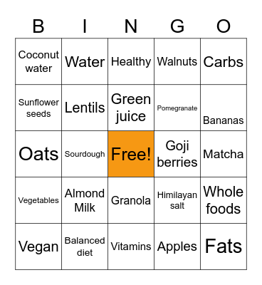 Nutrition Bingo Card