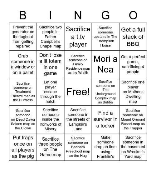 DBD Killer Bingo Card Bingo Card