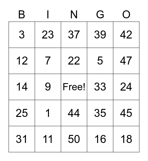 Jacob Bingo Card