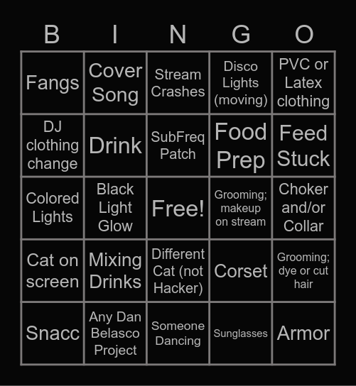 SubFreq Bingo Card