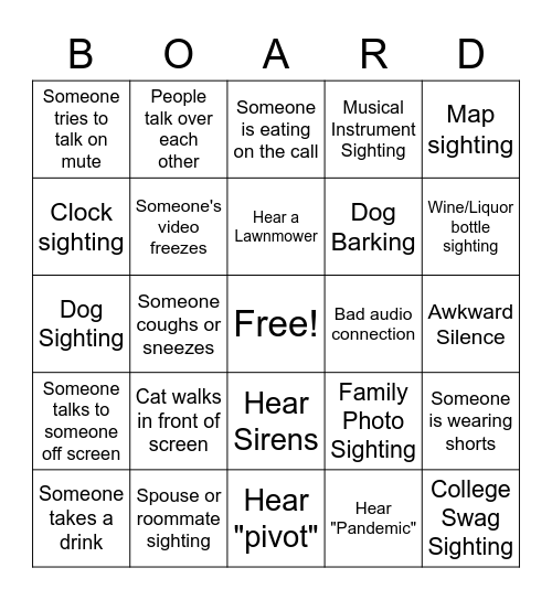 ASCA Board Meeting Bingo Card
