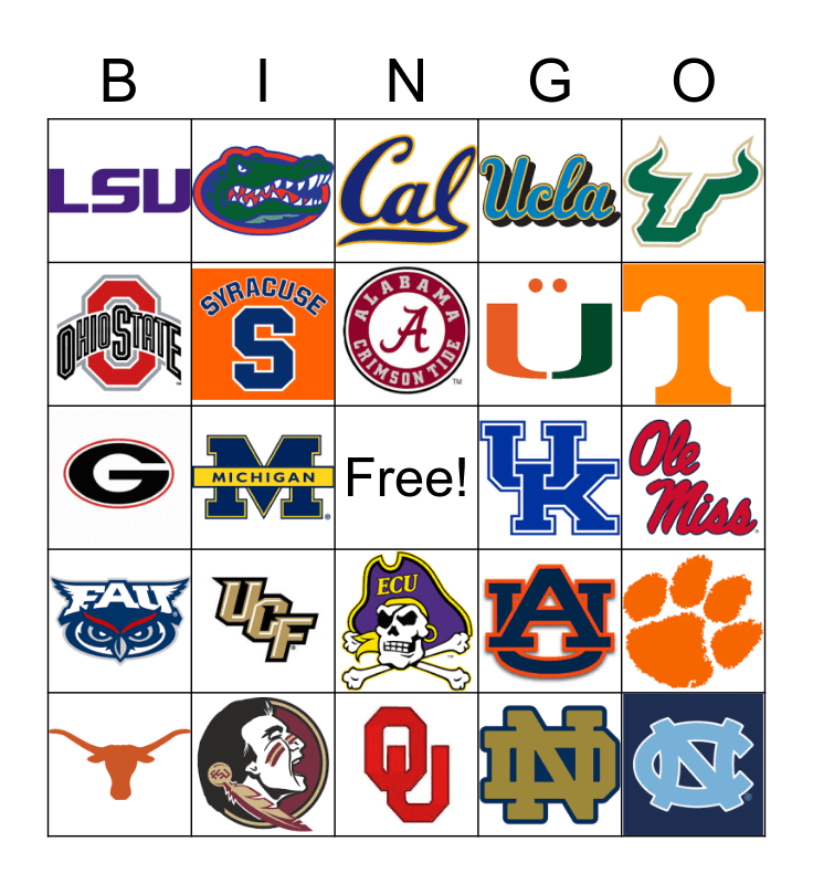 Football Team Names Bingo Cards to Download, Print and Customize!