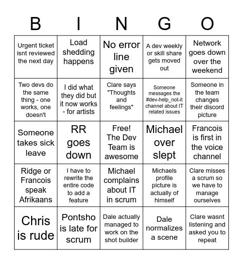 Dev  Bingo Card