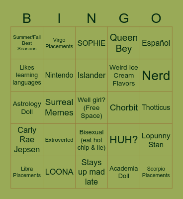 Seb's Bingo Card