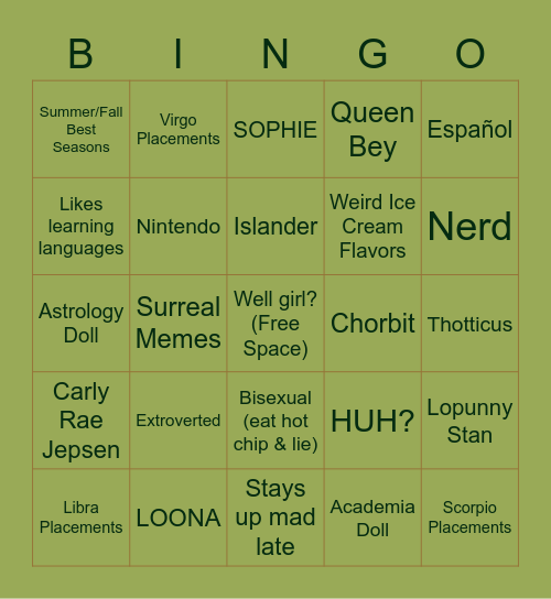 Seb's Bingo Card