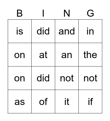 Sight Words 8/26 Bingo Card