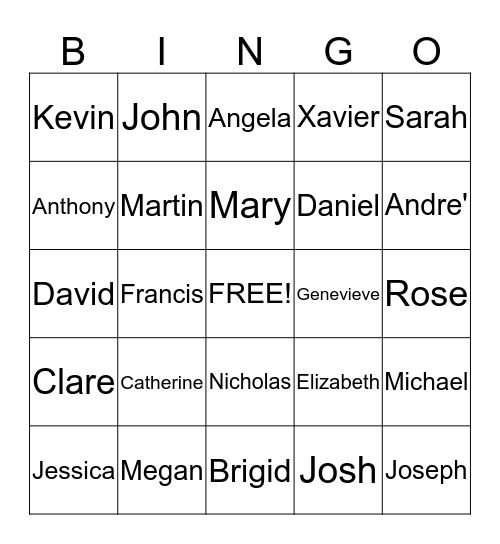 All Saints Bingo Card