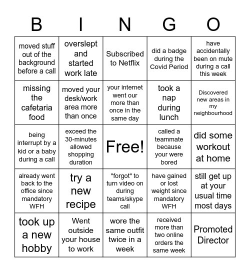 teams - working from home Bingo Card