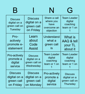 Big Brother Digital Experience Bingo Card