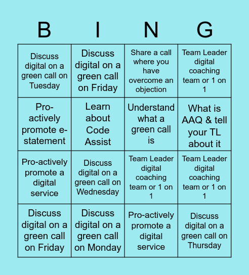 Big Brother Digital Experience Bingo Card