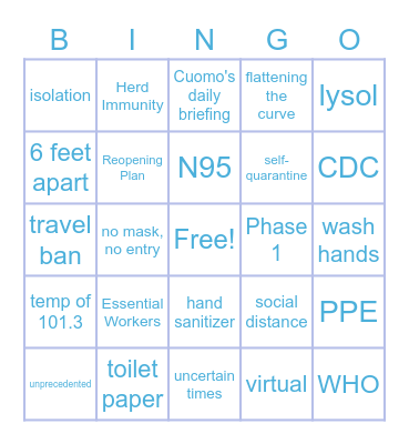 COVID-19 Bingo Card