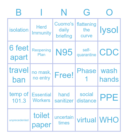 COVID-19 Bingo Card