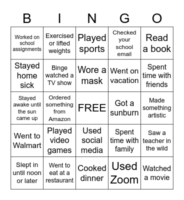 Back-to-School Bingo Card