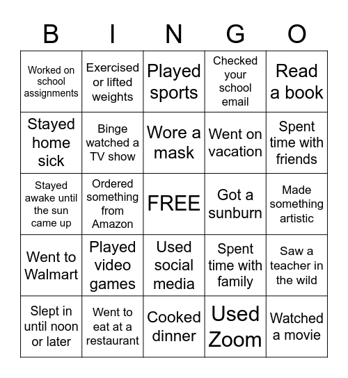 Back-to-School Bingo Card