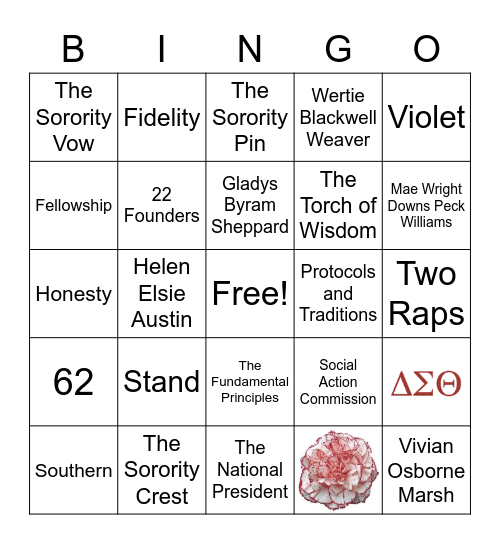 Delta Sigma Theta Sisterhood Bingo Card