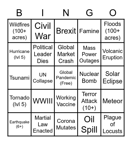 2020 BINGO Card