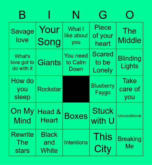 Radio Favorites Bingo Card