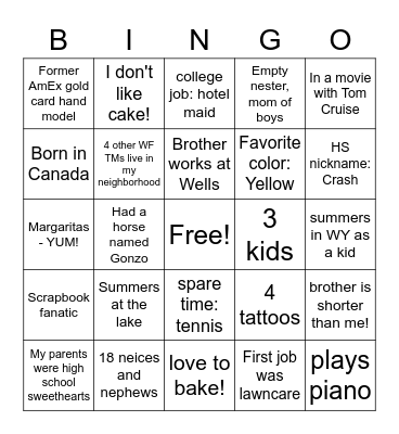 Team Bingo! Bingo Card