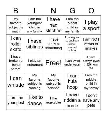 Getting to Know You Bingo Card