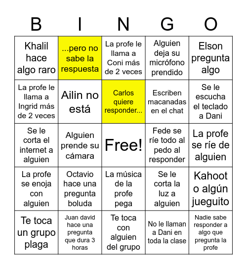 Chino bingo Card