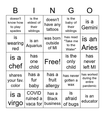 Find someone who... Bingo Card