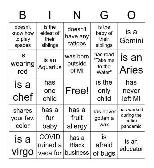 Find someone who... Bingo Card