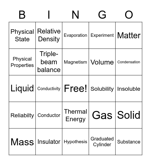 Classifying Matter Bingo Card