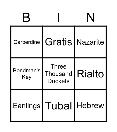 ACT 1, SCENE 3 Bingo Card